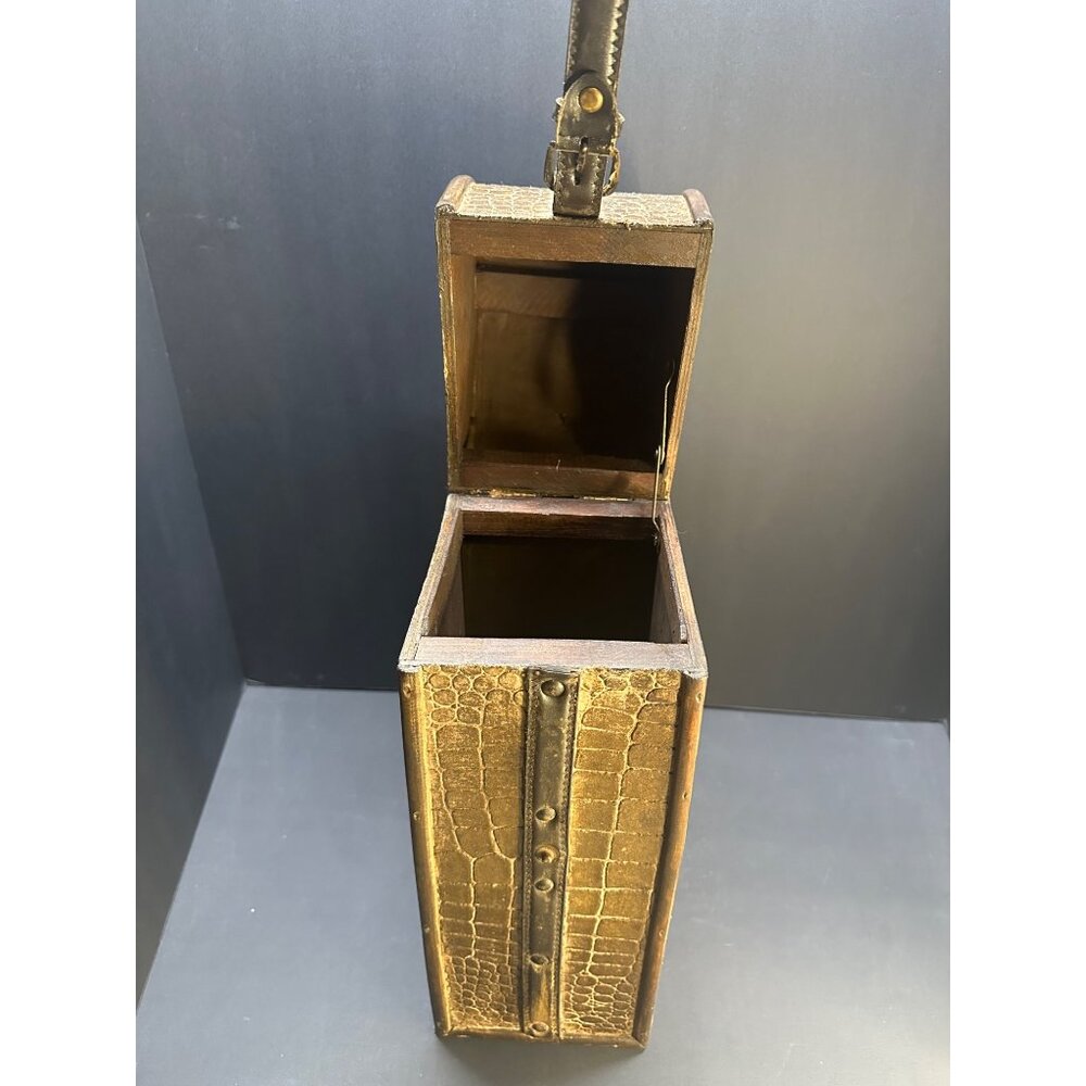 Vtg Wooden Wine Box Gift Bottle Case Retro Single Bottle Decorative 15.5'' Tall - Picture 6 of 11